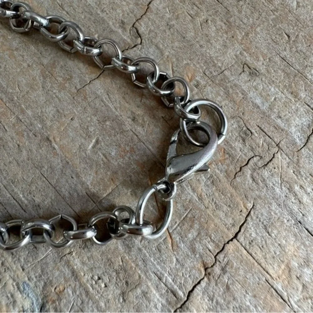 Red Spike Silvertone Charm Necklace - 24 Inch Chain